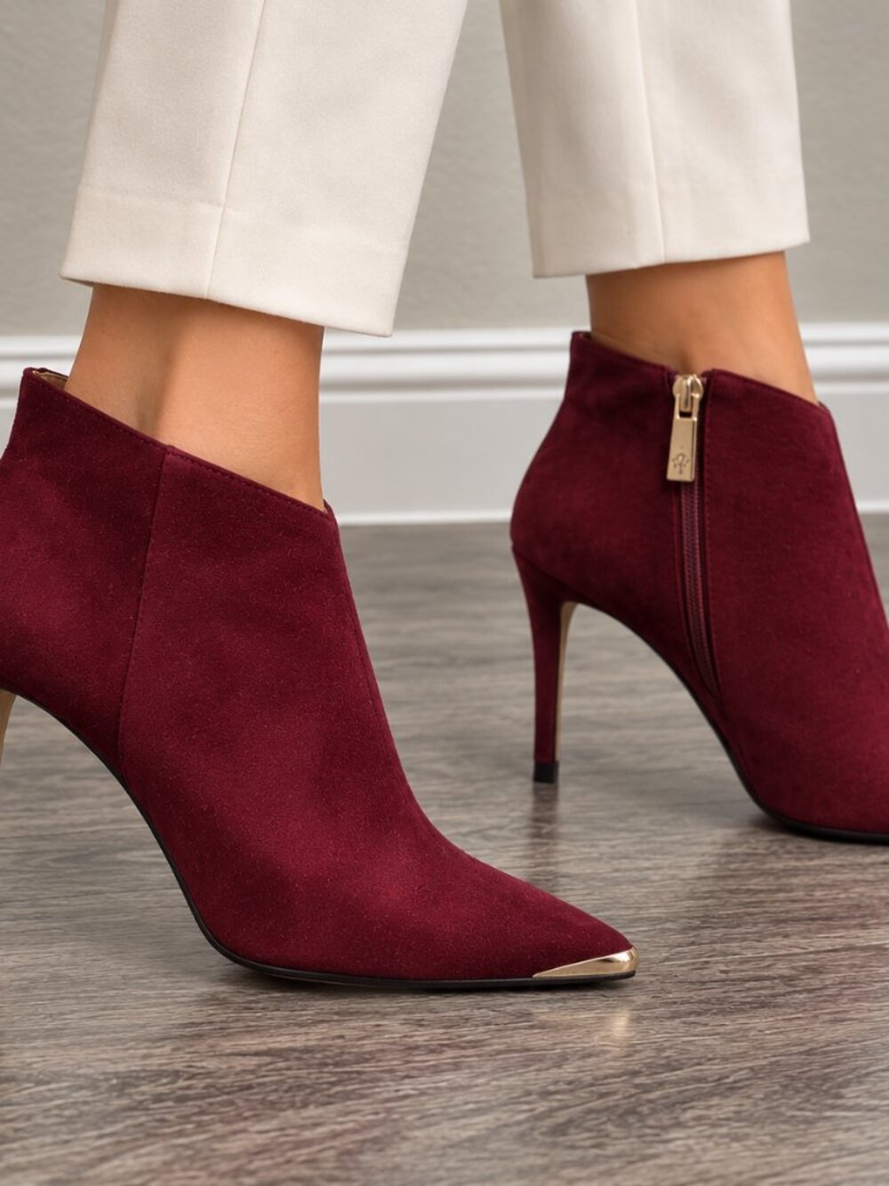 Nanette Lepore Burgundy Suede Pointed Toe Ankle Booties